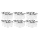 Amazon Basics 32-quart stackable storage bins with secure lids.