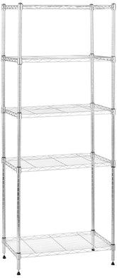 Amazon Basics 5-shelf garage storage unit with sturdy steel frame for organized tools.