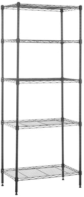 Amazon Basics 5-shelf unit front view showing sturdy steel frame for organized storage