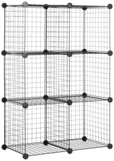 Amazon Basics 6-Cube Wire Grid Organizer in black assembled for tidy storage.