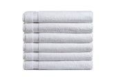 Amazon Basics 6-pack bath towels folded, showing premium cotton softness.