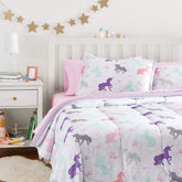 Amazon Basics bed-in-a-bag unicorns comforter shows soft microfiber warmth for kids