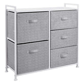Amazon Basics closet organizer in white with five fabric drawers for tidy clothes storage.