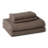 Amazon Basics brushed microfiber sheet set in brown texture adds casual luxury.