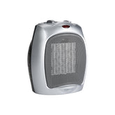 Amazon Basics ceramic space heater front view showing compact desk-friendly design
