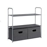 Amazon Basics closet organizer with fabric bins offers space-saving storage for small wardrobes.