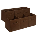 Amazon Basics brown collapsible fabric storage bin with handle for open-top use.