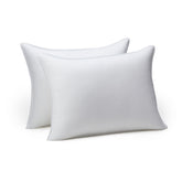 Amazon Basics down alternative pillow close-up shows soft density for stomach sleepers