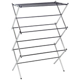 Amazon Basics foldable indoor drying rack in chrome steel for energy-efficient air drying.