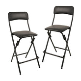 Amazon Basics folding bar stool with footrest in black, comfortable cushion for casual seating.