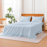 Amazon Basics jersey knit blue flat sheet for breathable all-season comfort