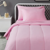 Amazon Basics bed-in-a-bag twin pink full set on a tidy kids bed for a quick room refresh