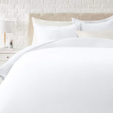 Amazon Basics king duvet cover in bright white, lightweight microfiber for soft, easy care bedding.