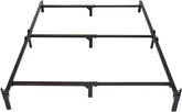 Amazon Basics metal bed frame with 9 legs provides sturdy king-size support.