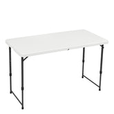 Amazon Basics portable 4-foot folding table with handle for easy transport.