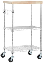 Amazon Basics portable kitchen cart with caster wheels for easy mobility and extra storage.