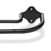 Amazon Basics room darkening double curtain rod with curved ends blocks light and covers the window.