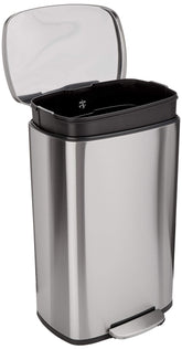 Amazon Basics smudge-resistant rectangular trash can body in a modern kitchen setting