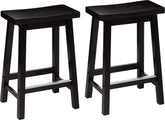 Amazon Basics solid wood saddle-seat counter-height bar stool, easy assembly for kitchen islands.