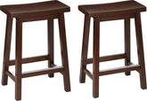 Amazon Basics solid wood saddle-seat counter-height stool front view with ergonomic shape and walnut finish.