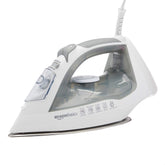 Amazon Basics steam iron with stainless steel soleplate for smooth wrinkle removal.