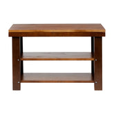 Amazon Basics sturdy pine bench espresso front view with shoe storage capacity