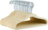 Amazon Basics velvet non-slip baby hangers keep outfits neatly in place.