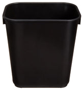 Amazon Basics 3-gallon black wastebasket front view showing compact size and smooth finish