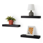 Amazon Basics wood floating shelf 3-pack in black offers extra storage and display.
