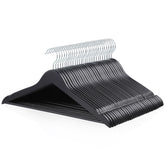 Amazon Basics wood suit hanger with black finish and sturdy front view for organized closets.