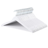 Amazon Basics wood suit hanger in white with 30-pack for neat closet organization.