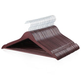 Amazon Basics wood suit hangers in cherry finish with sturdy smooth support.
