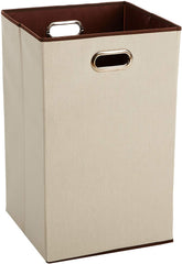 Amazon Basics rectangular foldable laundry basket in beige brown, front view with space-saving design