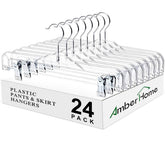 Amber Home 24-pack clear pants hangers with clips for organized closets.