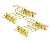 Amber Home shiny gold 12-inch hanger with adjustable non-slip clips for pants and skirts