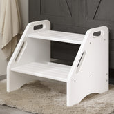 AMBIRD bamboo two-step stool top view showing sturdy surface for kids.