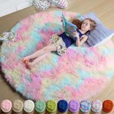 Amdrebio Rainbow fluffy round rug four-foot adds cozy warmth to a kid's room