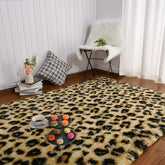 Amearea Fluffy Leopard Rug front view with plush fur for cozy floors.