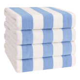American Soft Linen cabana-striped towel in sky blue; soft and quick-drying.