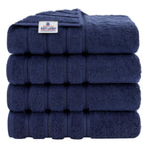 American Soft Linen luxury 4-piece bath towel set in navy for spa-like comfort after shower