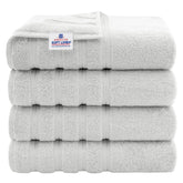 American Soft Linen luxury four-piece towel set on a rack for everyday softness.