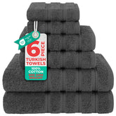 American Soft Linen luxury 6-piece towel set in dark gray for daily bathroom use.