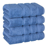 American Soft Linen luxury hand towels 4pc set in electric blue, spa-like bathroom use