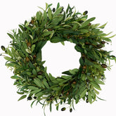 AMF0RESJ artificial olive wreath on front door highlighting welcoming curb appeal.