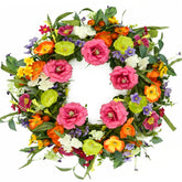 AMF0RESJ 22-inch artificial spring wreath for front door with vibrant colors and lifelike petals.