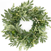 AMF0RESJ eucalyptus wreath on the front door creates a welcoming entry.