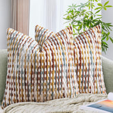 AmHoo boho chenille pillow cover with rainbow stripe and tufted detail for chic living room decor