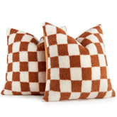 AmHoo checkerboard front cover in burnt orange adds cozy texture.