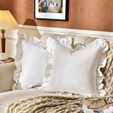 AmHoo Pack2 ruffle pillow cover front in cream white adds soft cotton texture for cozy decor