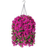 Ammyoo faux morning glory flowers in a hanging basket add year-round color.